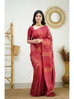 Anjaneya Sarees - Red Woven Designer Banarasi Silk Kanjivaram Saree with Unstitched Blouse