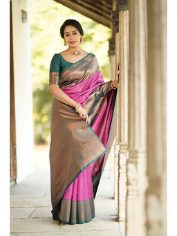 Anjaneya Sarees - Light Pink Woven Designer Banarasi Silk Kanjivaram Saree with Unstitched Blouse