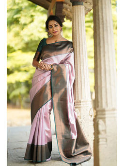 Anjaneya Sarees - Pink Woven Designer Banarasi Silk Kanjivaram Saree with Unstitched Blouse