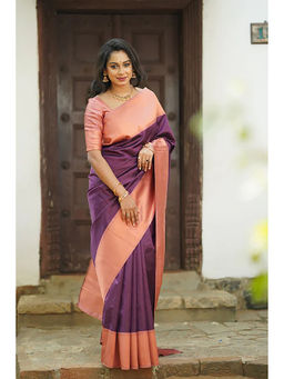 Anjaneya Sarees - Purple Woven Designer Banarasi Silk Kanjivaram Saree with Unstitched Blouse