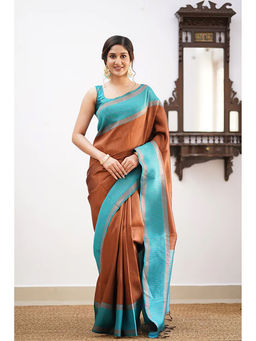Anjaneya Sarees - Brown Woven Designer Banarasi Silk Kanjivaram Saree with Unstitched Blouse