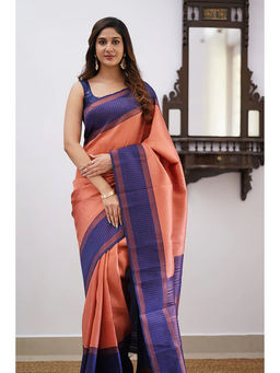 Anjaneya Sarees - Rust Woven Designer Banarasi Silk Kanjivaram Saree with Unstitched Blouse