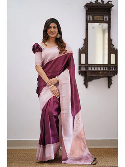 Anjaneya Sarees - Wine Woven Designer Banarasi Silk Kanjivaram Saree with Unstitched Blouse