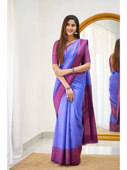 Anjaneya Sarees - Blue Woven Designer Banarasi Silk Kanjivaram Saree with Unstitched Blouse
