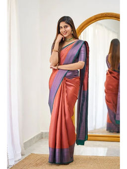 Anjaneya Sarees - Rust Woven Designer Banarasi Silk Kanjivaram Saree with Unstitched Blouse