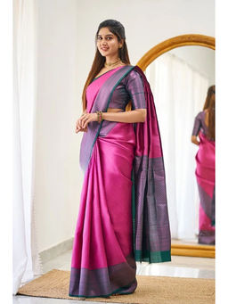 Anjaneya Sarees - Pink Woven Designer Banarasi Silk Kanjivaram Saree with Unstitched Blouse