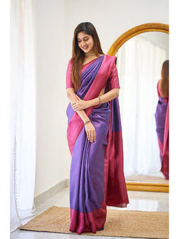 Anjaneya Sarees - Purple Woven Designer Banarasi Silk Kanjivaram Saree with Unstitched Blouse