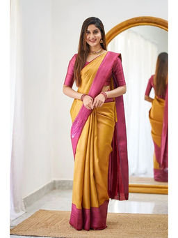 Anjaneya Sarees - Mustard Woven Designer Banarasi Silk Kanjivaram Saree with Unstitched Blouse