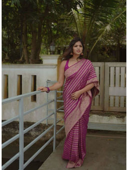 Anjaneya Sarees - Pink Woven Designer Banarasi Silk Kanjivaram Saree with Unstitched Blouse