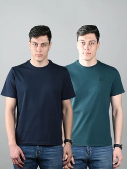 Louis Stitch - Mens Super Combed Cotton Solid T-Shirts (Pack of 2)