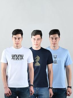 Louis Stitch - Mens Super Combed Cotton Printed T-Shirts (Pack of 3)