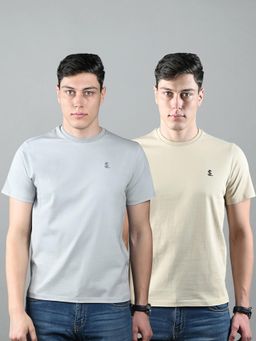 Louis Stitch - Mens Super Combed Cotton Solid T-Shirts (Pack of 2)