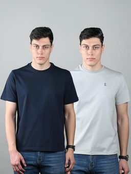 Louis Stitch - Mens Super Combed Cotton Solid T-Shirts (Pack of 2)