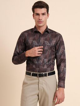 Greenfibre - Slim Fit Brown Cotton Blend Party Wear Shirt