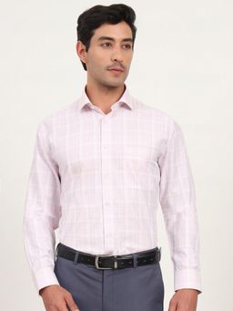 Greenfibre - Pink & White Cotton Blend Checks Formal Shirt