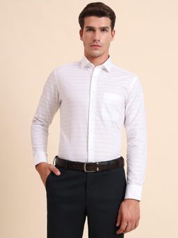 Greenfibre - Slim Fit Stripes White Cotton Formal Shirt