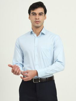 Greenfibre - Slim Fit Blue Cotton Blend Formal Shirt
