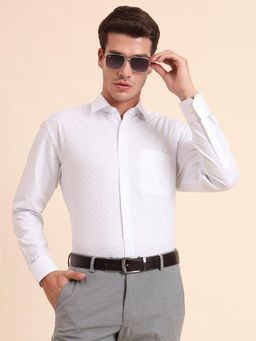 JadeBlue - Regular Fit White & Blue Checks Cotton Formal Shirt