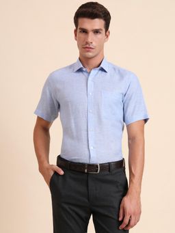 JadeBlue - Regular Fit Solid Blue Linen Formal Shirt