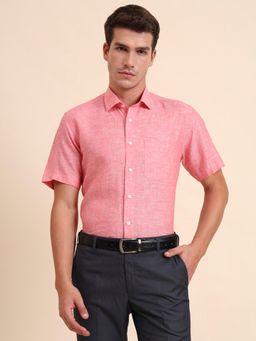 JadeBlue - Solid Regular Fit Pink Linen Formal Shirt