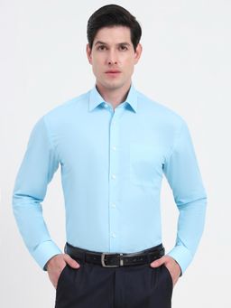 JadeBlue - Solid Regular Fit Sky Blue Cotton Formal Shirt