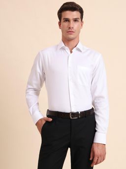 JadeBlue - Solid Regular Fit White Cotton Formal Shirt
