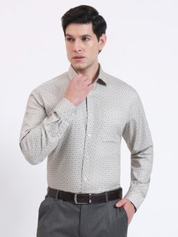 JadeBlue - Regular Fit Fawa & Brown Cotton Printed Formal Shirt