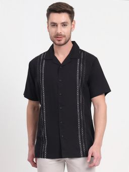 JadeBlue - Slim Fit Half Sleeve Printed Black Cotton Casual Shirt