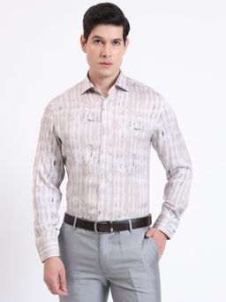 JadeBlue - Slim Fit Cream Viscose Printed Party Wear Shirt