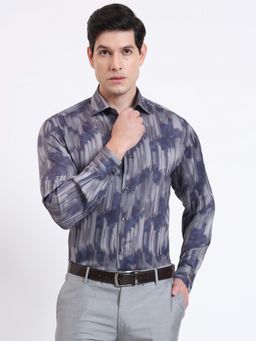 JadeBlue - Slim Fit Blue Viscose Printed Party Wear Shirt