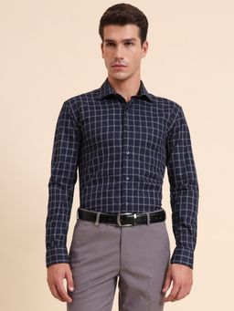 Metal - Slim Fit Metal Blue Cotton Checks Formal Shirt