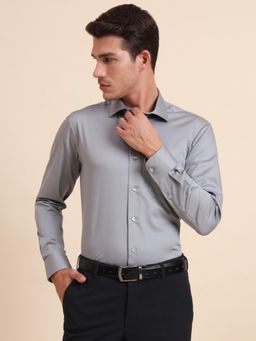 Metal - Slim Fit Metal Light Grey Cotton Formal Shirt