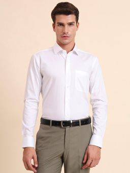 Metal - Slim Fit Stripes Metal White Cotton Formal Shirt
