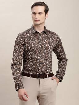 Turtle - Men Brown Slim Fit Printed Cotton Stretch Party Shirt