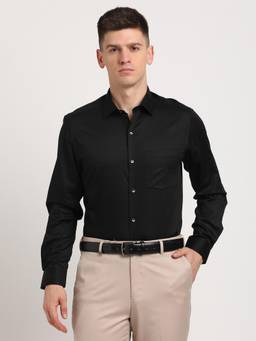 Turtle - Mens Black Regular Fit Solid Pure Cotton Formal Shirt