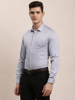 Turtle - Mens Blue Slim Fit Printed Pure Cotton Formal Shirt
