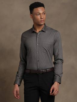 Turtle - Mens Black Slim Fit Digital Print Pure Cotton Formal Shirt