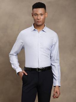 Turtle - Mens Giza Cotton Slim Fit Dobby Light Blue Formal Shirt