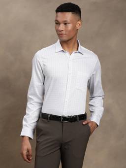 Turtle - Mens Giza Cotton Slim Fit Checks White Formal Shirt