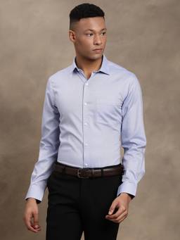 Turtle - Mens Giza Cotton Slim Fit Light Blue Dobby Full Sleeve Formal Shirt