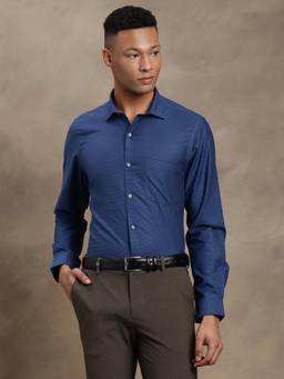 Turtle - Mens Giza Cotton Slim Fit Dobby Blue Formal Shirt