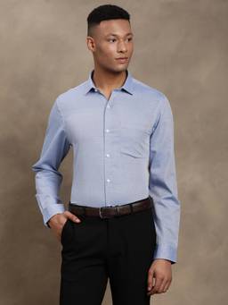 Turtle - Mens Giza Cotton Slim Fit Dobby Light Blue Formal Shirt