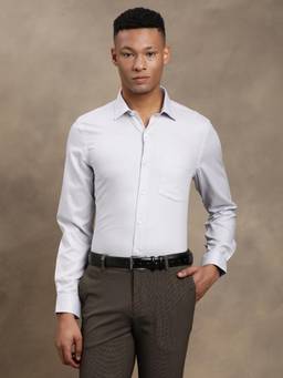 Turtle - Mens Giza Cotton Slim Fit Grey Dobby Full Sleeve Formal Shirt