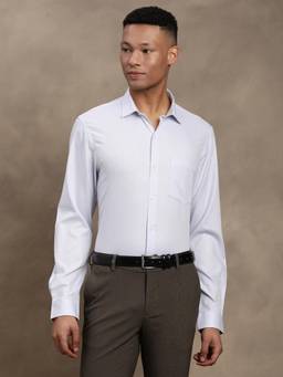 Turtle - Mens Giza Cotton Slim Fit Light Blue Dobby Full Sleeve Formal Shirt