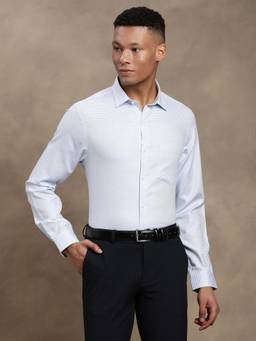 Turtle - Mens Giza Cotton Slim Fit Light Blue Dobby Full Sleeve Formal Shirt