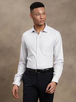 Turtle - Mens Giza Cotton Slim Fit Dobby Grey Formal Shirt
