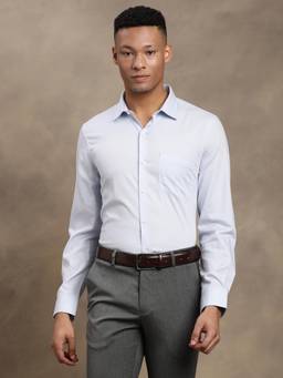 Turtle - Mens Pure Cotton Regular Fit Light Blue Dobby Full Sleeve Formal Shirt