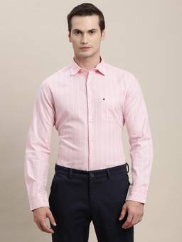 Turtle - Men Pure Cotton Slim Fit Stripes Light Pink Casual Shirt