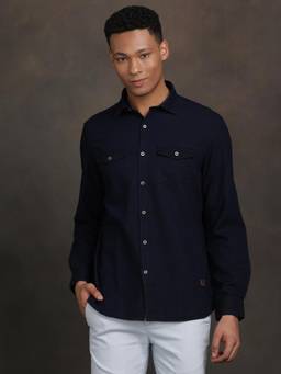 Turtle - Men Pure Cotton Indigo Slim Fit Solid Denim Shirt