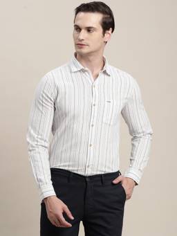 Turtle - Men Khadi Slim Fit Stripes Grey Casual Shirt